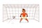 Image of a soccer goalkeeper standing in a soccer goal .Vector, flat, cartoon