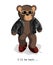 Image of a soft toy bear, depicted alive with a hint of humanity, standing in a leather jacket and sunglasses.
