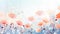 This image is a soothing spring background featuring a pattern of soft pastel flowers with a gradient of pink and peach