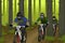 Image of sporty company friends on bicycles. Neural network AI generated