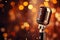 Image Spotlight on a retro microphone on stage with bokeh background