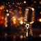 Image Spotlight on a retro microphone on stage with bokeh background