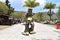 Image of a statue of a giant fisherman on the boardwalk of Jocotepec