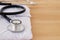 Image of stethoscope and doctor coat. Medical concept.