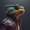 Image of stylish cool chameleon as fashion and wore a leather jacket. Modern fashion, Animals