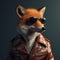 Image of stylish cool fox wearing sunglasses as fashion and wore a leather jacket. Modern fashion, Animals, Illustration,