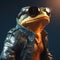 Image of stylish cool frog wearing sunglasses as fashion and wore a leather jacket. Modern fashion, Amphibian, Illustration,