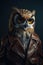 Image of stylish cool owl as fashion and wore a leather jacket. Modern fashion, Animals, Illustration, Generative AI