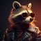 Image of stylish cool raccoon wearing sunglasses as fashion and wore a leather jacket. Modern fashion, Animals, Illustration,