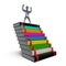 Image of a successful man on a mountain of books. Statuette of the winner on the road to success. The concept of