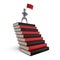 Image of a successful man on a mountain of books. Statuette of the winner on the road to success. The concept of
