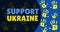 Image of support ukraine text over yellow hands
