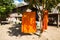 Image of temple in Cambodia. Buddhist clothes hanging for drying.