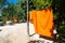 Image of temple in Cambodia. Buddhist clothes hanging for drying.