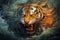 Image of tiger with beautiful patterns and colors., Wildlife Animals., Generative AI, Illustration