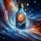 image of the time is represented in a bottle, surrounded by colorful universal cosmic atmosphere.