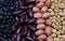 Image top view of soybean, red kidney bean, black bean, green bean, red bean and Peanut beans