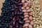 Image top view of soybean, red kidney bean, black bean, green bean, red bean and Peanut beans