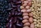 Image top view of soybean, red kidney bean, black bean, green bean, red bean and Peanut beans