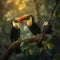 image of Toucans perched on a tree wildlife image generative AI