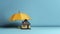The image of an umbrella and a toy house symbolizes property insurance, safeguarding home assets