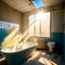 image of the unorganized or abandoned bathroom with bath tub, toilet and uncleaned shower.