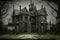 image of a very old vintage gothic haunted scary and evil abandoned house.