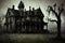 image of a very old vintage gothic haunted scary and evil abandoned house.