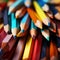 Image Vivid close up colored sharpener pencils, macro shot of pencils