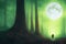 image of the a vivid illustration of a mysterious shadow creature cloaked in shadowy forest scene.