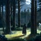 image of the a vivid illustration of a mysterious shadow creature cloaked in shadowy forest scene.