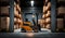 Image of a warehouse forklift in a large warehouse background. ai generative .