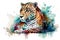 Image of a watercolor colorful jaguar painting. wildlife. Animal. illustration, Generative AI