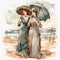 image of Watercolor hand drawn painting illustration of victorian girls generative AI