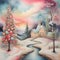 image of the whimsical christmas landscape soft pastels in alcohol inks.