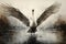 Image of white swan spreading its wings. Birds, Wildlife Animals, Illustration, Generative AI