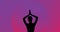 Image of woman meditating silhouette on purple background