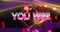 Image of you win text banner over neon red glowing tunnel in seamless pattern