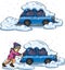 Images of a car in the snow, car breakdown in winter, snow drift