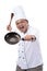 Images of chef confidence with pose hands holding pan