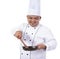 Images of chef cooking with holding pan and spatula