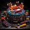 Images generated from AI,Cake designed in the theme of cars, delicious.