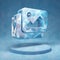 Images icon. Cracked blue Ice Images symbol on blue snow podium