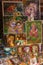 Images of Krishna and other gods for sale in the temple shop in holy hindu city Vrindavan, India
