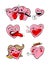 Images of stylized hearts with red lips, eyes, mustache and other elements. Can be used as stickers or for Valentine`s day decorat