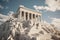 Imaginary Ancient Greek temple on top of the hill. Generative AI image.