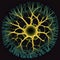 Imaginary astrocyte, glial cell or large neuron in cell culture. Close-up on symmetrical flat cultured cell. AI generative