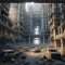 An imaginary destroyed city, crumbling buildings, abandoned cars. Armageddon concept