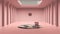 Imaginary fictional architecture, interior design of empty space with classic colonnade, concrete pink walls, round carpet with