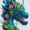 An imaginary green dragon standing on a ground covered with flowers.generative AI